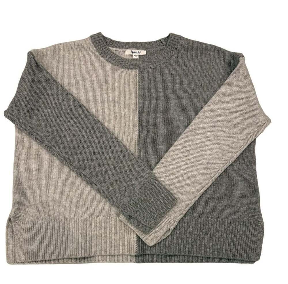 Splendid Wool Cashmere Colorblock Sweater Size XS Gray